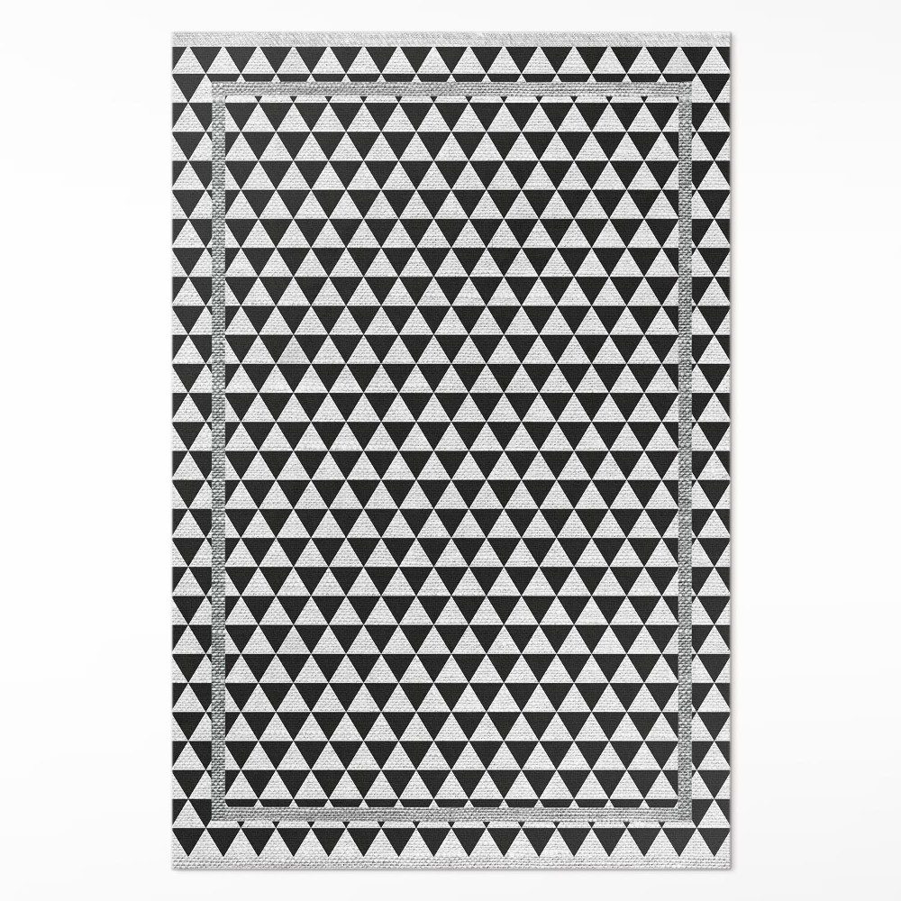 Vinylový koberec Černo-bílé trojúhelníky imitace tkaniny