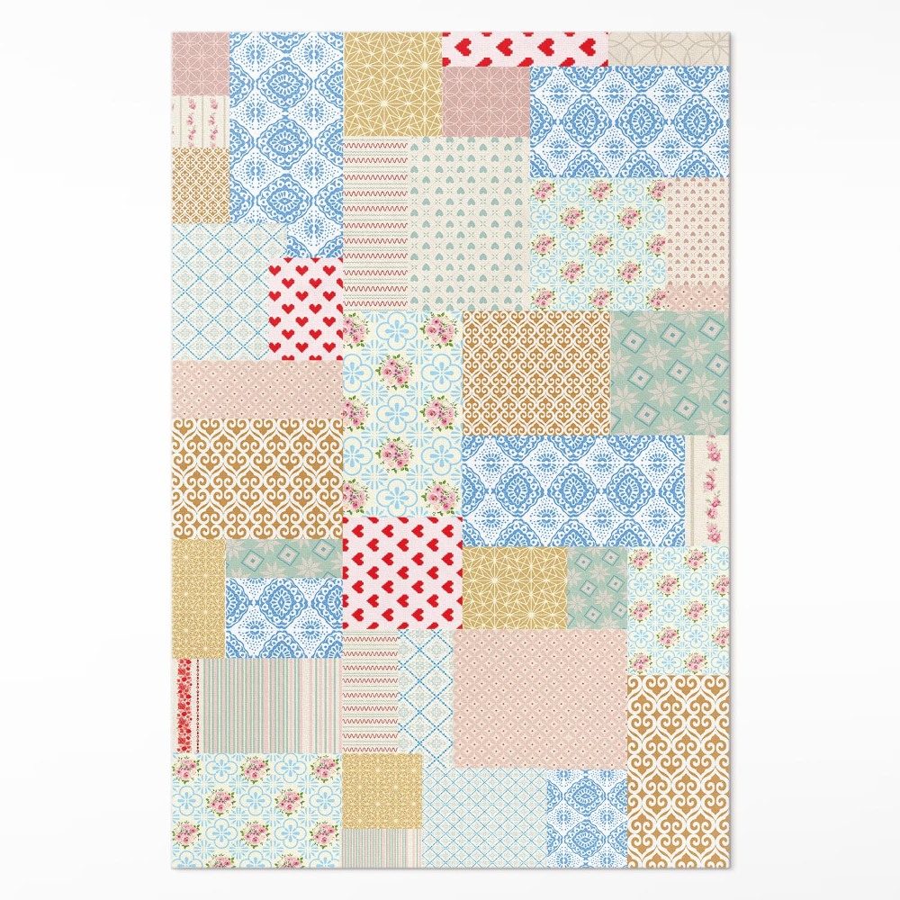 Vinylový koberec Patchwork různé kousky imitace tkaniny