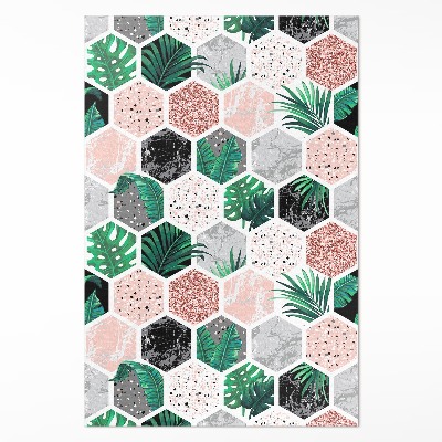 Vinylový koberec Tropické hexagony rostliny a kameny