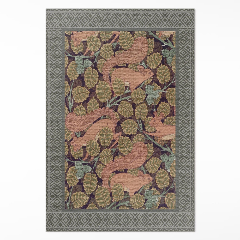 Vinylový koberec Veverky a listy ořešáku ilustrace