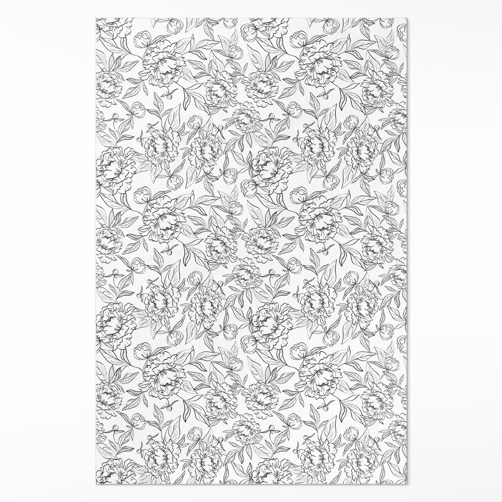 Vinylový koberec Skica květů pivoněk a listů vintage