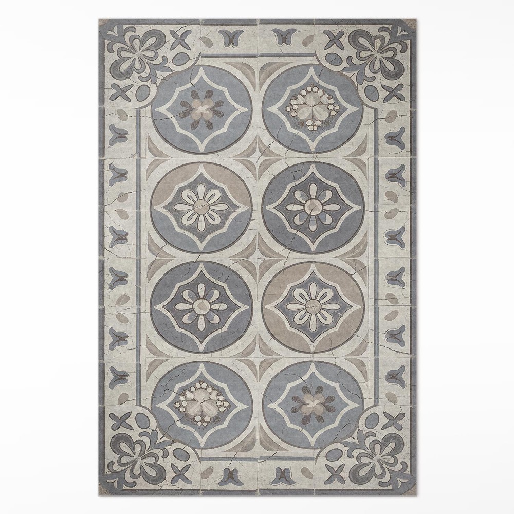 Vinylový koberec Květiny na keramických dlaždicích retro