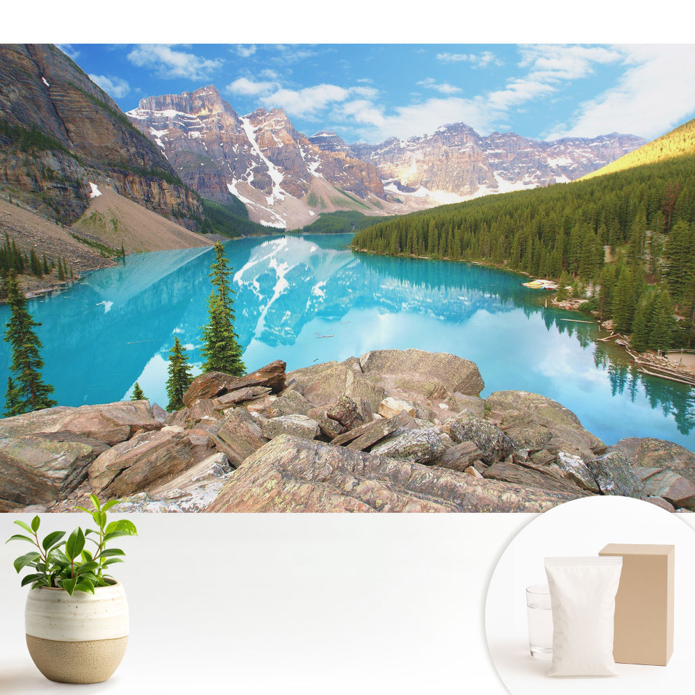 Tapeta do obýváku s motivem horského panoramatu a jezera