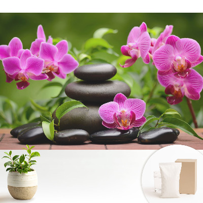 Tapeta na zeď Květiny a kameny v harmonickém aranžmá