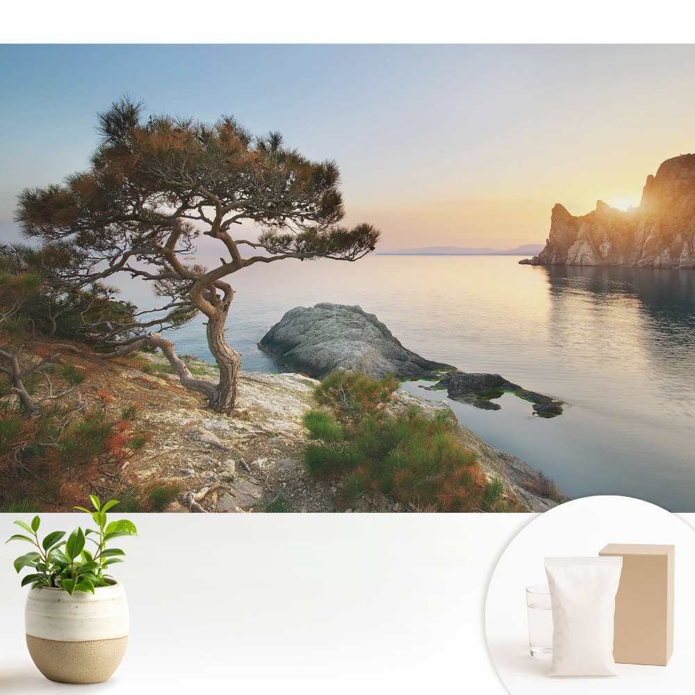 Samolepící tapeta s motivem malebného západu slunce nad útesem