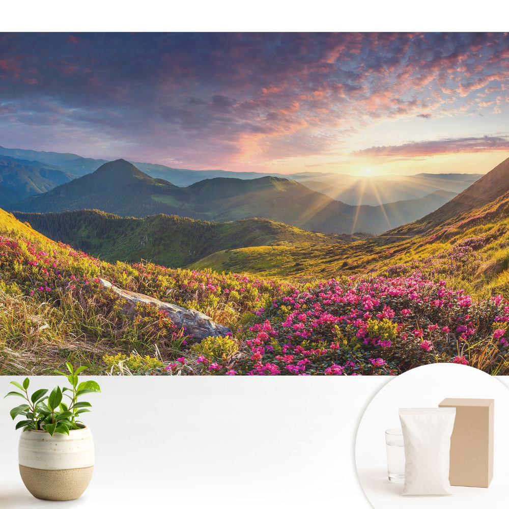Tapeta na zeď s motivem horské krajiny zalité sluncem