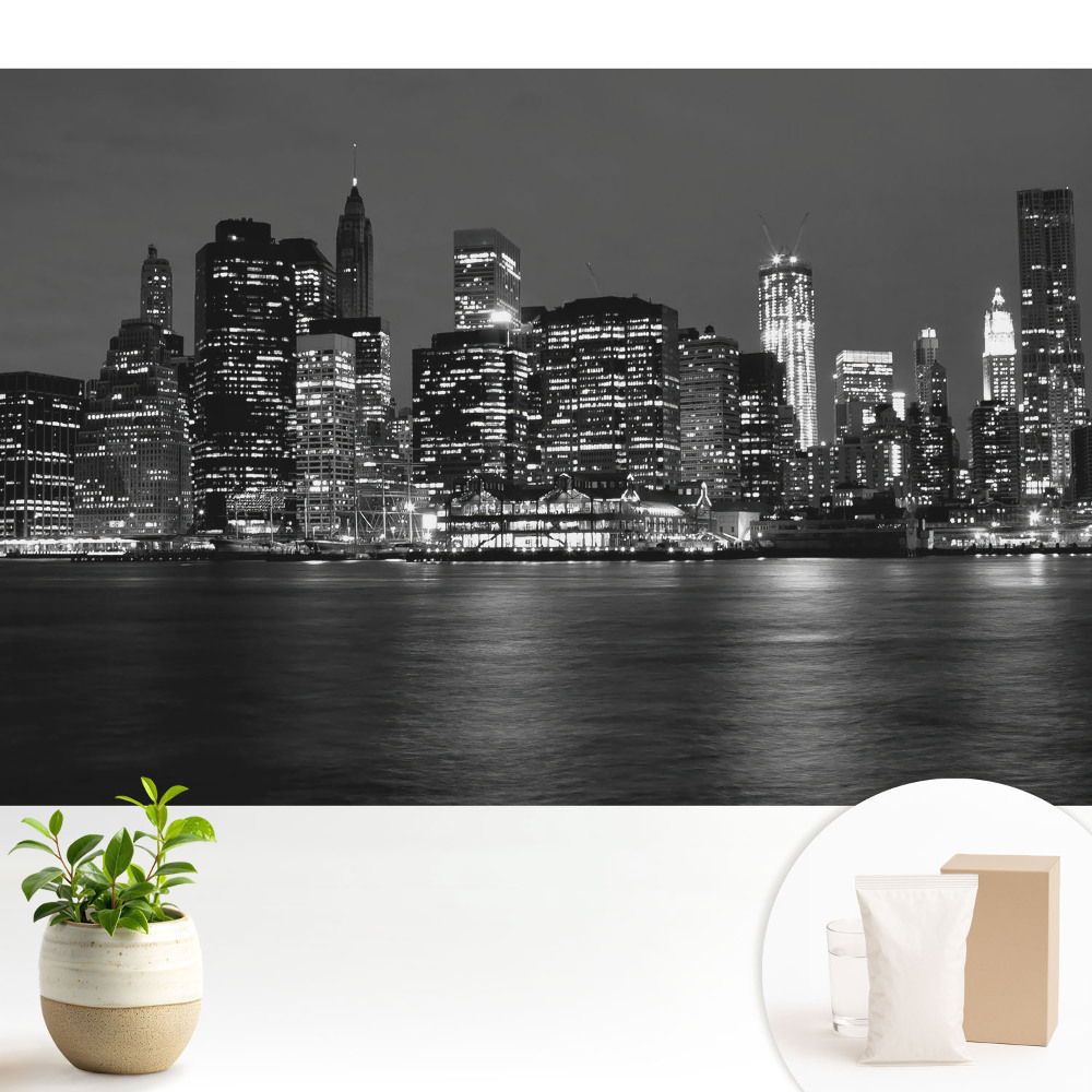 Tapeta na zeď s panoramatem města v noci a odrazem ve vodě