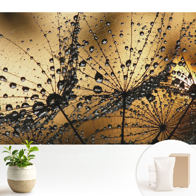 Tapeta do obývacího pokoje s elegantním motivem kapek na síti v světlém provedení