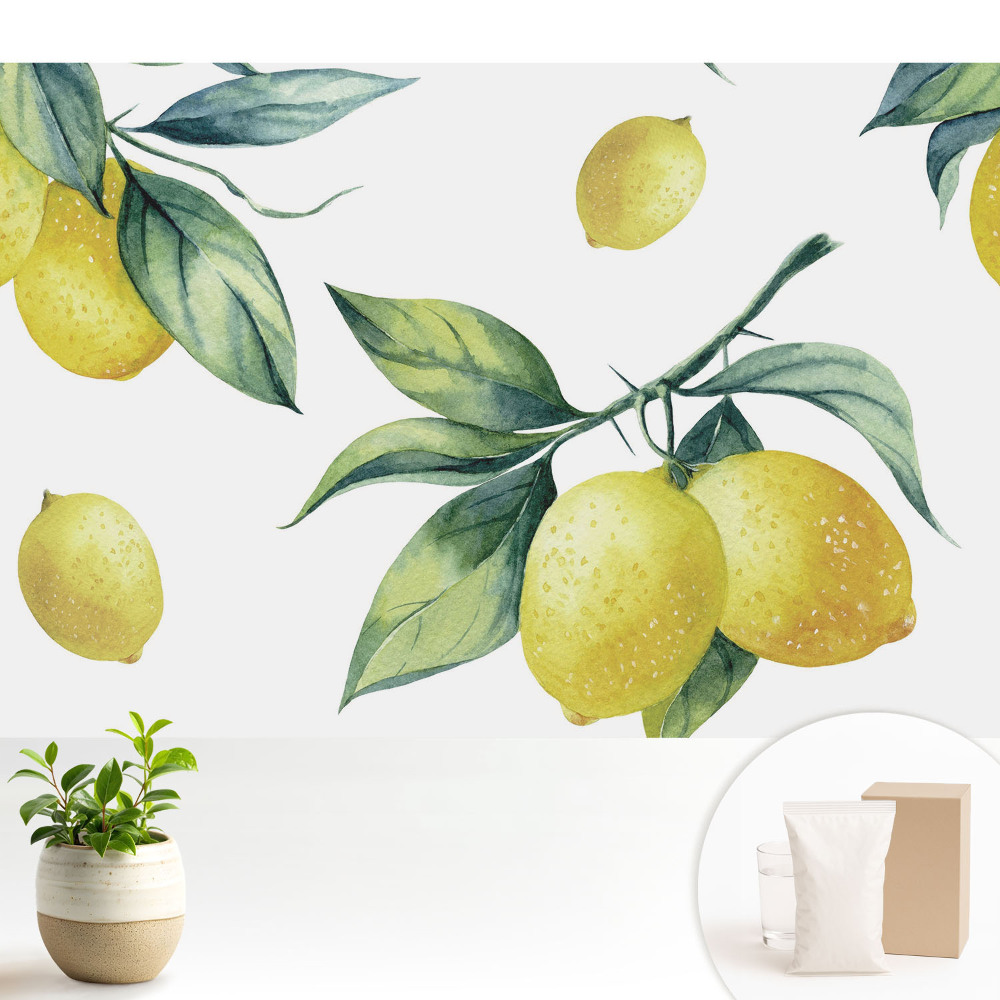 Tapeta s motivem citronů v sytě zelené