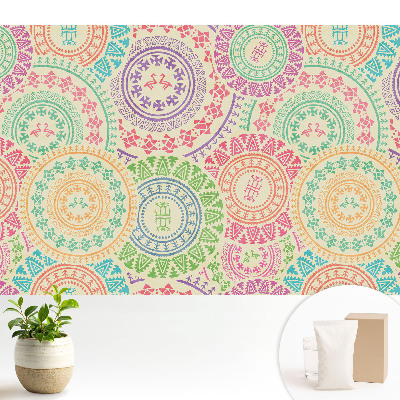 Tapeta do obyvaku Mandaly v boho stylu v pastelových barvách
