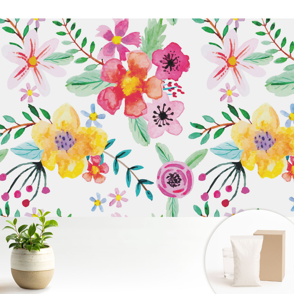 Tapeta na zeď s motivem barevných akvarelových květin
