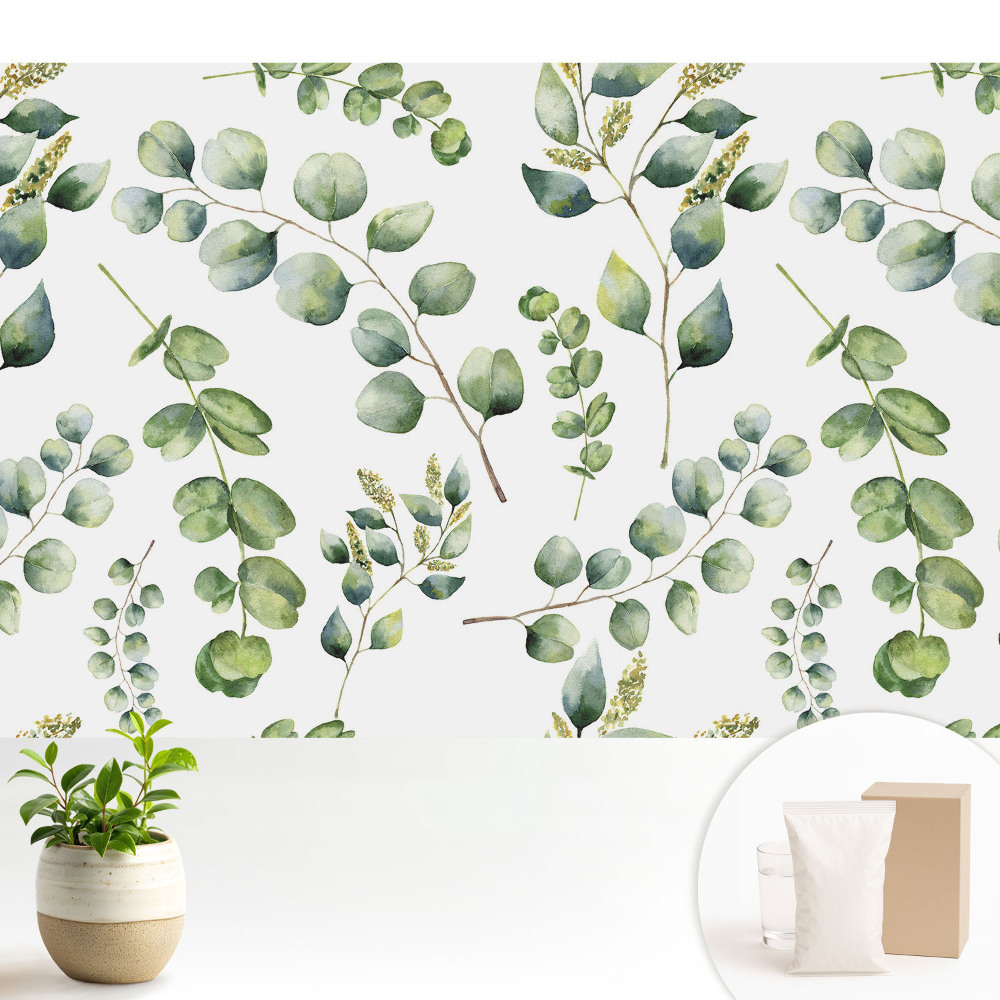 Samolepící tapeta s akvarelovým motivem rostlinných listů v opakujícím se vzoru