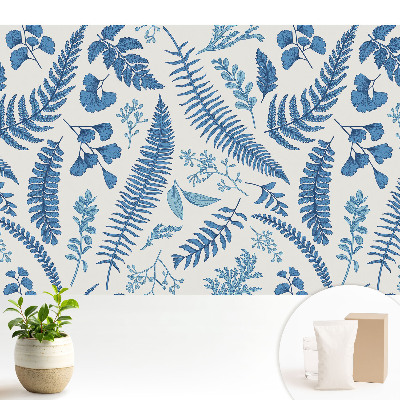 Tapeta Modré listy na bílém pozadí