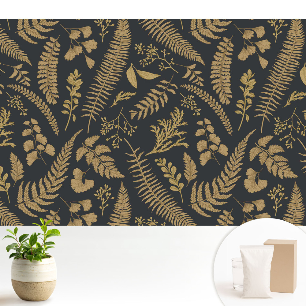 Tapeta s botanickým listovým vzorem v přírodních tónech