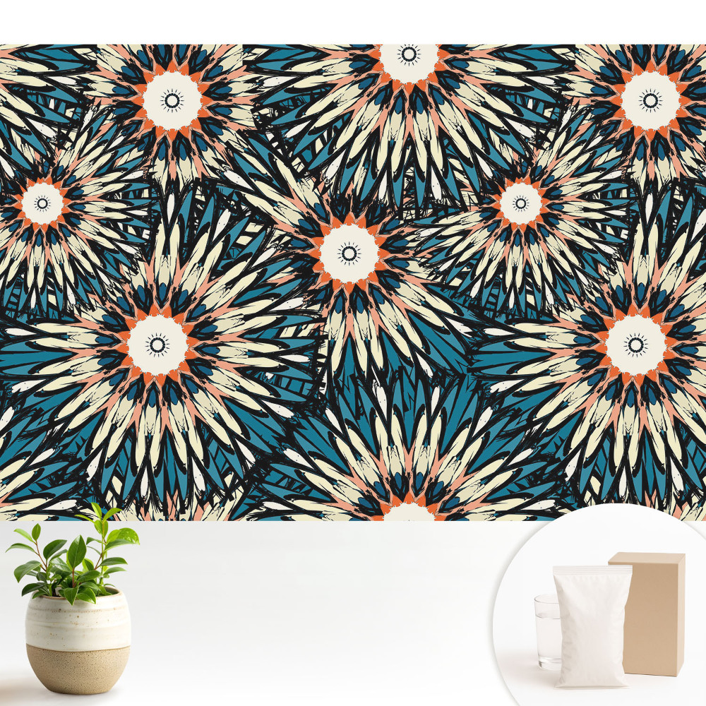 Tapeta na zeď s motivem energických květin v opakující se kompozici