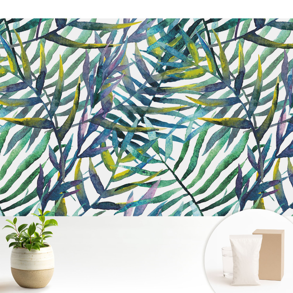 Tapeta s motivem tropických akvarelových listů v opakujícím se vzoru