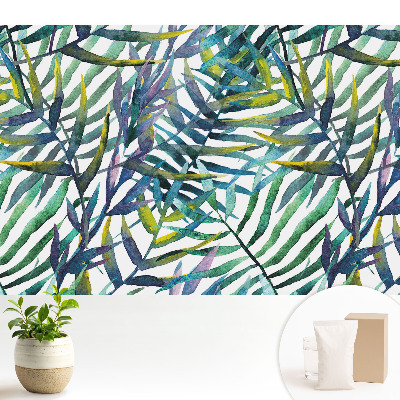 Tapeta s motivem tropických akvarelových listů v opakujícím se vzoru