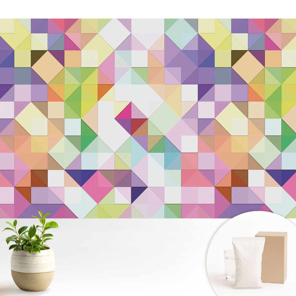 Tapeta s geometrickou mozaikou v zářivých barvách