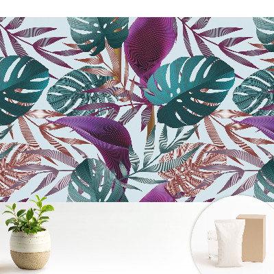 Tapeta do obývacího pokoje s barevným tropickým motivem listů z kolekce Chaos