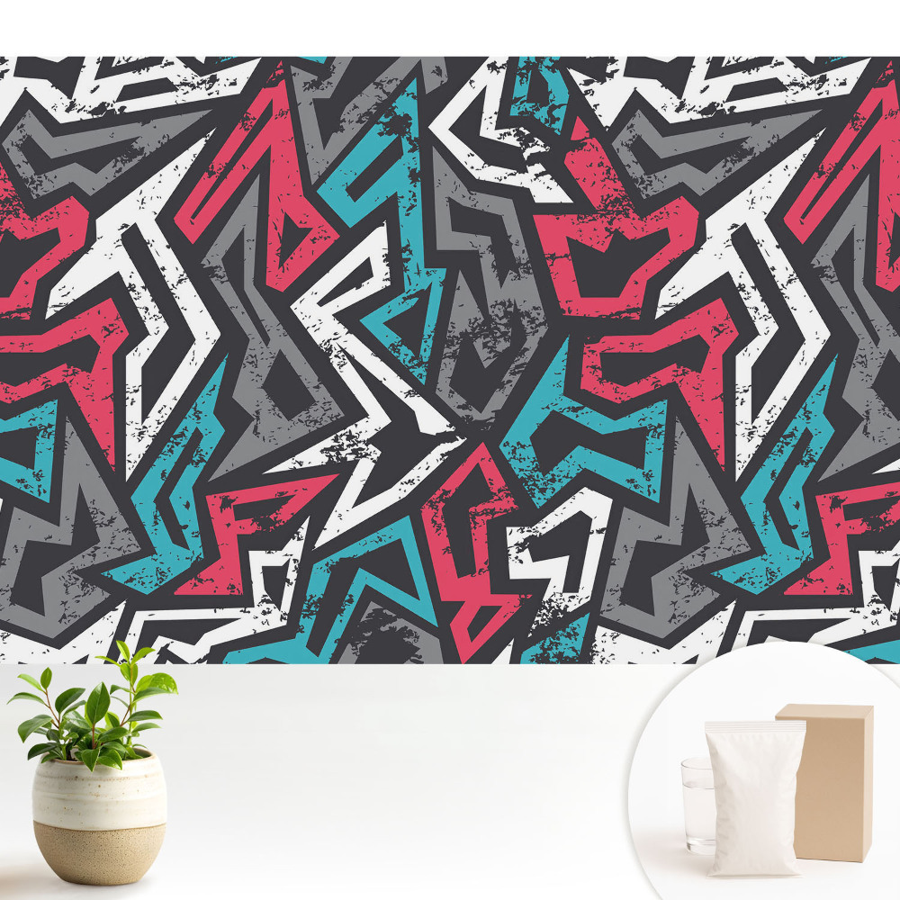 Tapeta na zeď s geometrickým graffiti evokujícím čerstvou energii