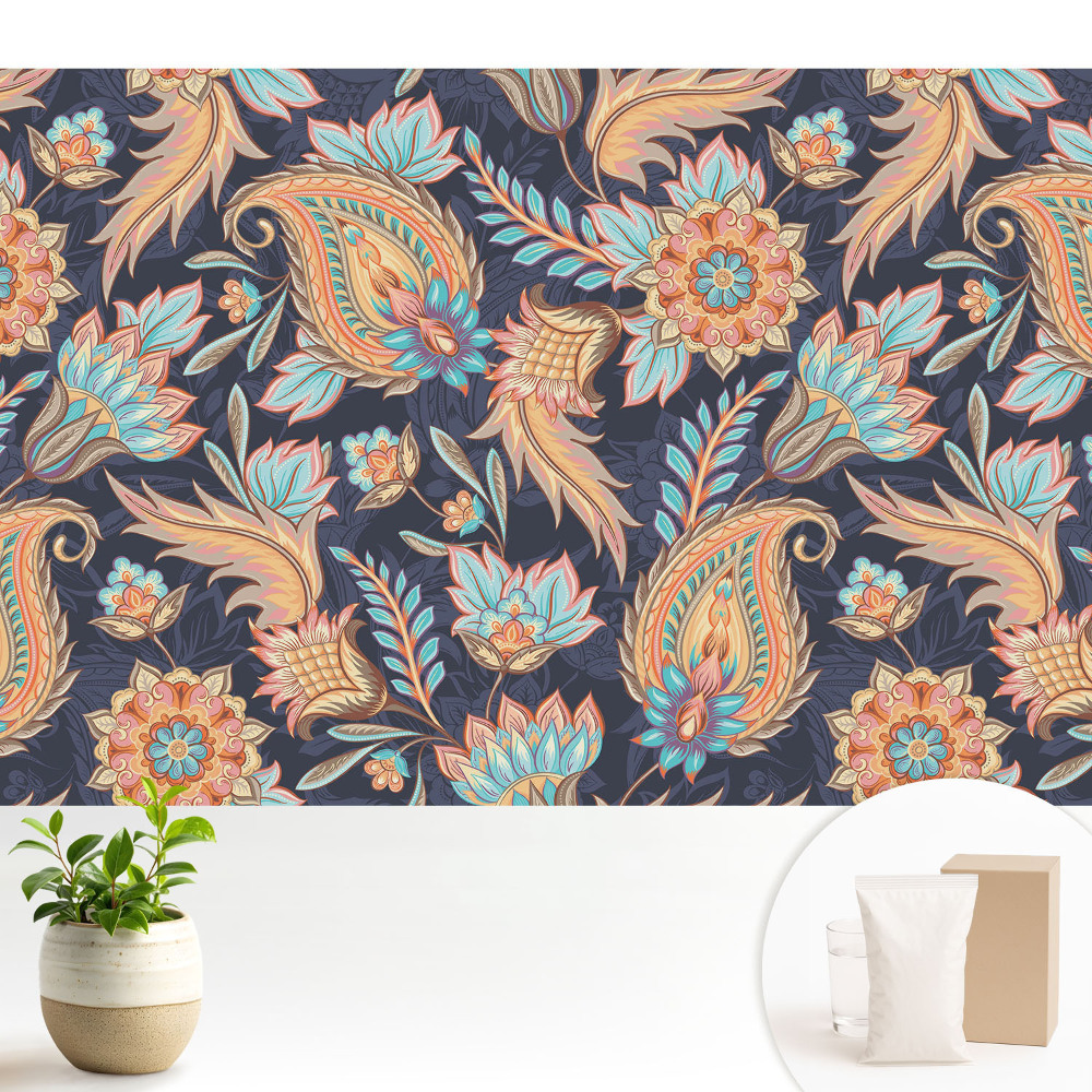 Tapeta na zeď s květinovým a listovým motivem v klasickém stylu