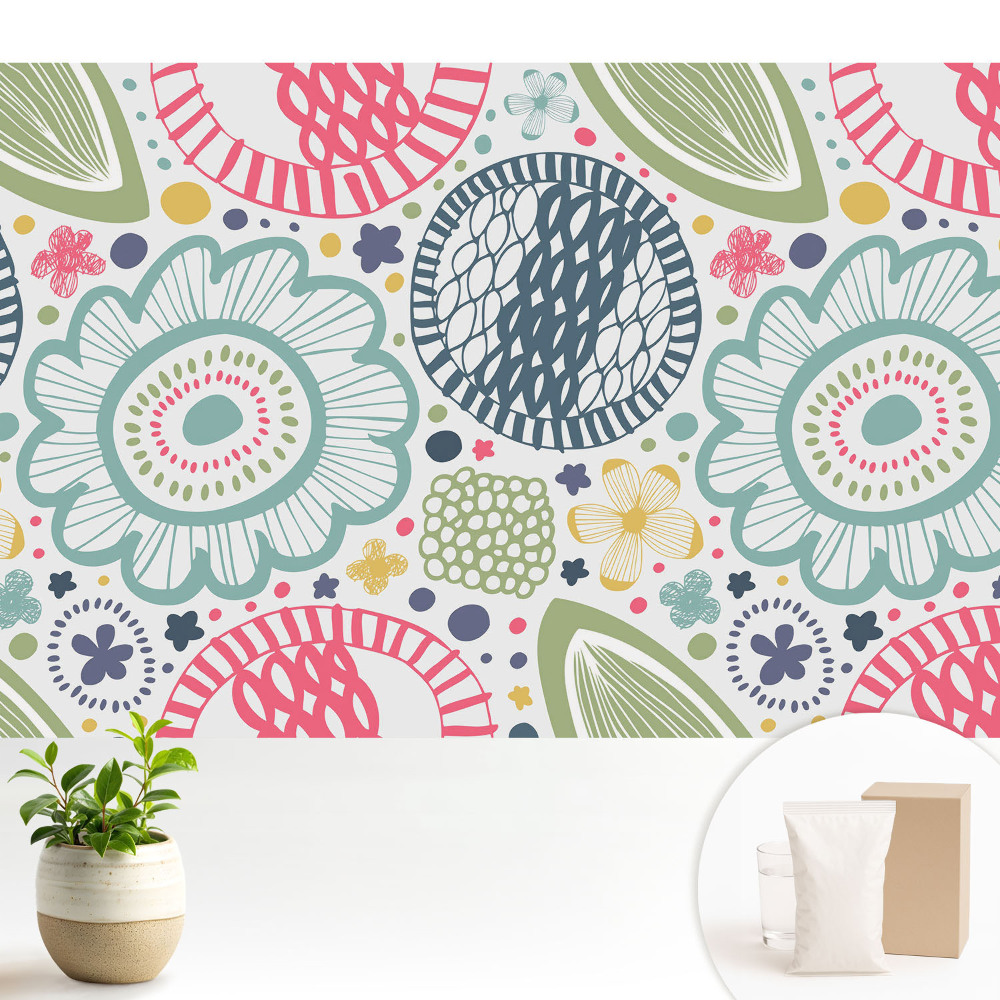 Tapeta s moderními květinovými a geometrickými vzory