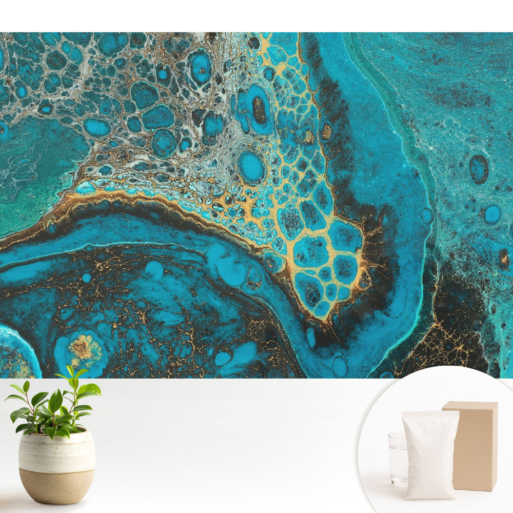 Tapeta na zeď s tyrkysovým organickým vzorem