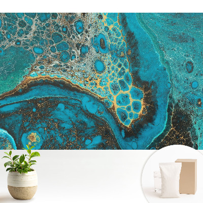 Tapeta na zeď s tyrkysovým organickým vzorem