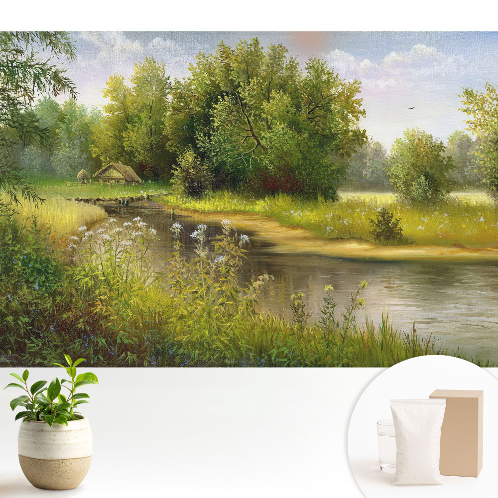 Samolepící tapeta s motivem idylické krajiny s lesem a vodou