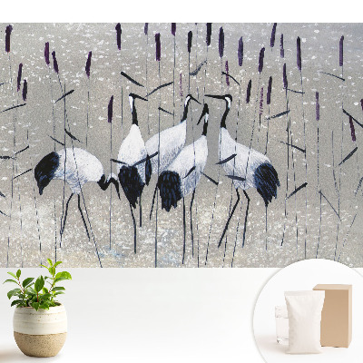 Tapeta do obývacího pokoje s motivem elegantních jeřábů mezi trávou