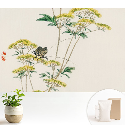 Tapeta s motivem jemných květin a hmyzu vyjadřující harmonii přírody