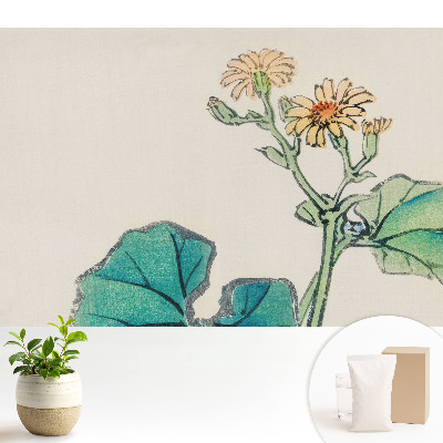 Samolepicí tapeta s jemným květinovým motivem na pozadí zelených listů