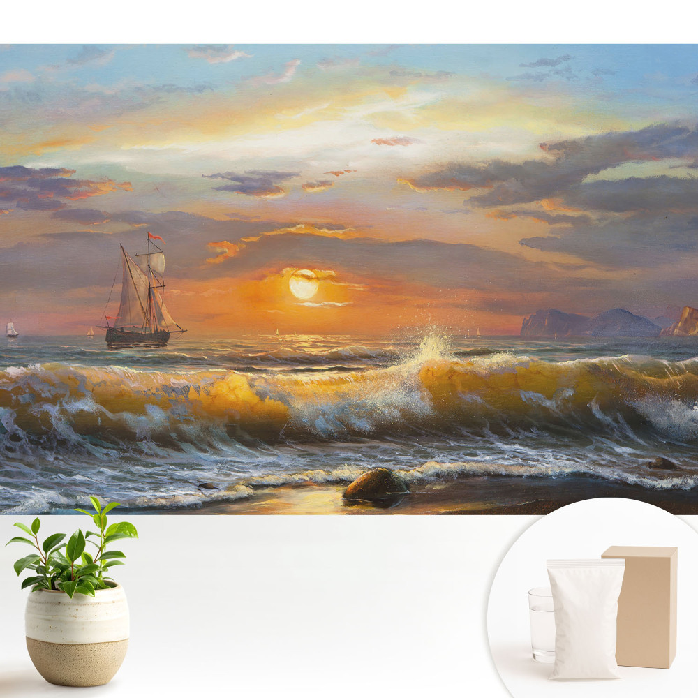 Samolepící tapeta s motivem plachetnic na moři při západu slunce