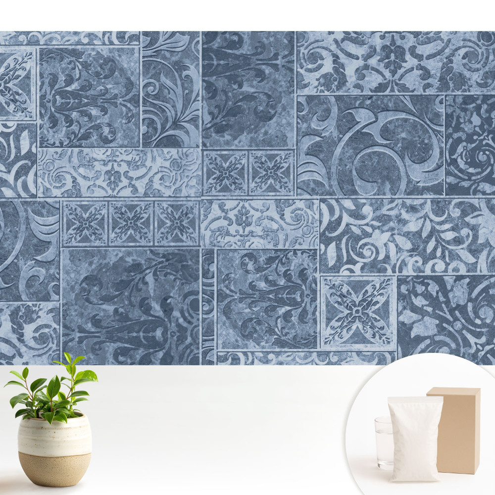 Tapeta do obývacího pokoje s modrým vintage vzorem