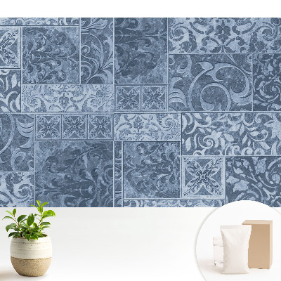 Tapeta do obývacího pokoje s modrým vintage vzorem