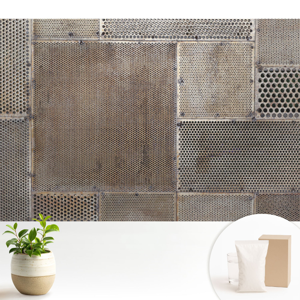 Tapeta do obývacího pokoje s geometrickým vzorem a metalickým perforovaným efektem