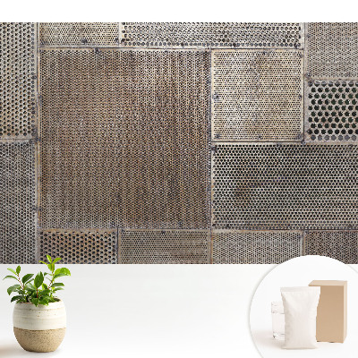 Tapeta do obývacího pokoje s geometrickým vzorem a metalickým perforovaným efektem