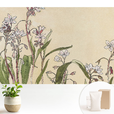 Tapeta do obývacího pokoje s jemnými květinami na světlém pozadí