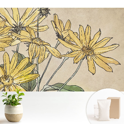 Tapeta na zeď Žluté květy na béžovém pozadí