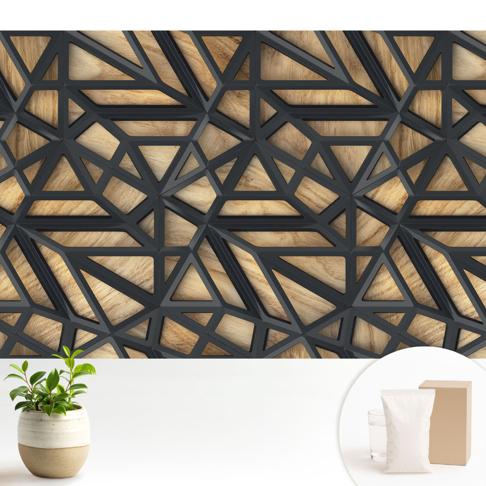 Samolepící tapeta s motivem geometrických trojúhelníků v odstínech dřeva