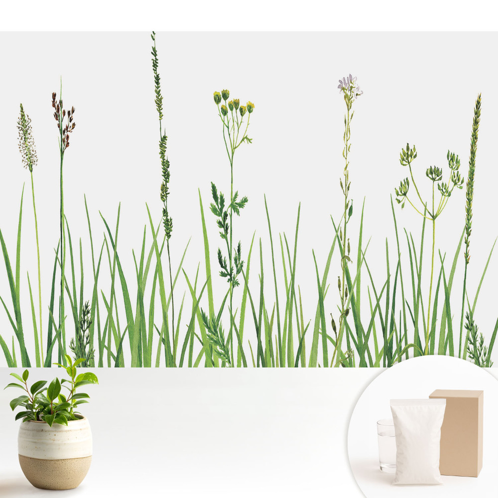 Samolepící tapeta s motivem akvarelových květin a travin