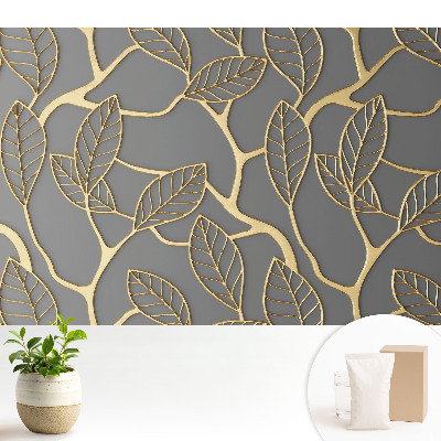 Tapeta do obývacího pokoje se vzorem listů na šedém pozadí