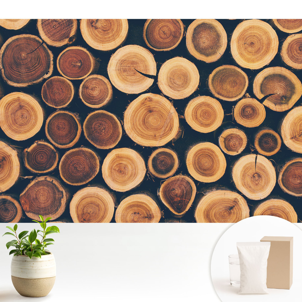 Tapeta s rustikálním dřevěným vzorem v přírodních tónech se symetrickým motivem