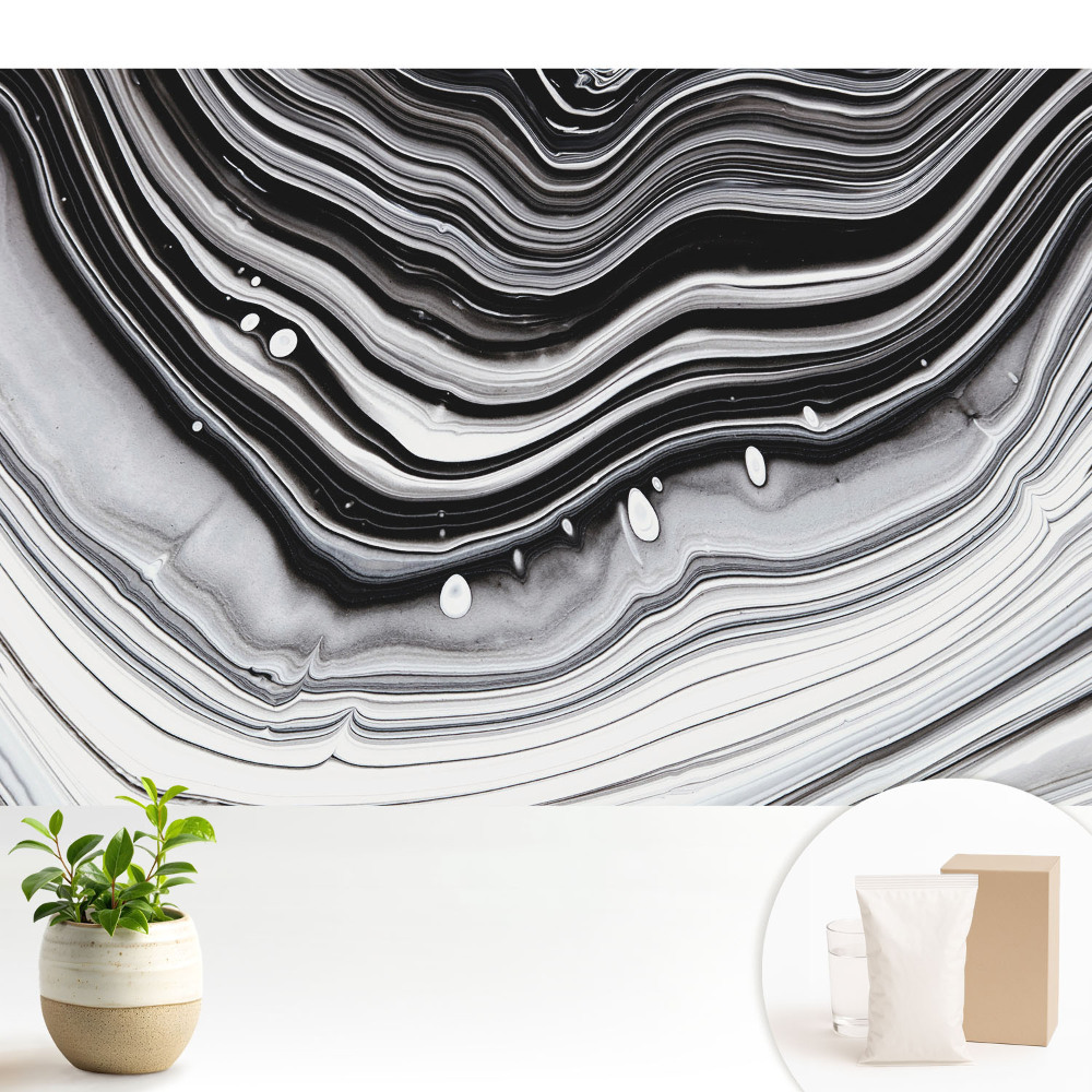 Tapeta do obývacího pokoje s abstraktním vzorem vln v černobílém provedení