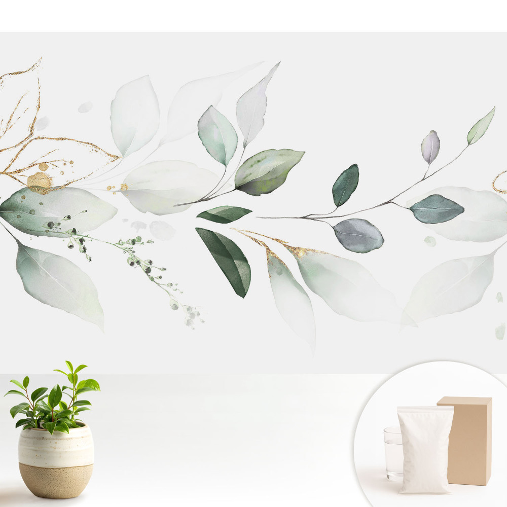 Samolepící tapeta s jemným listovým motivem v akvarelovém provedení
