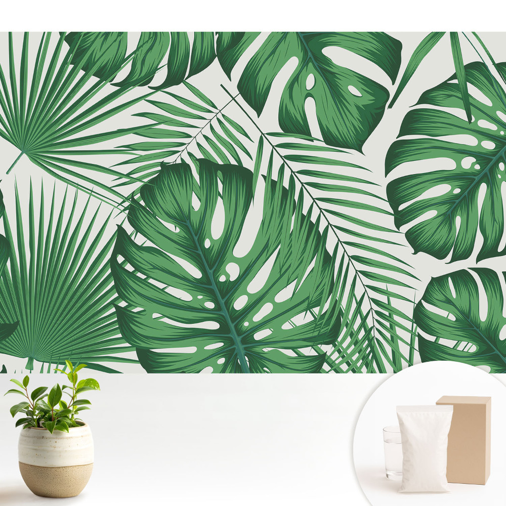 Tapeta na zeď se vzorem zelených tropických listů evokujících harmonii přírody