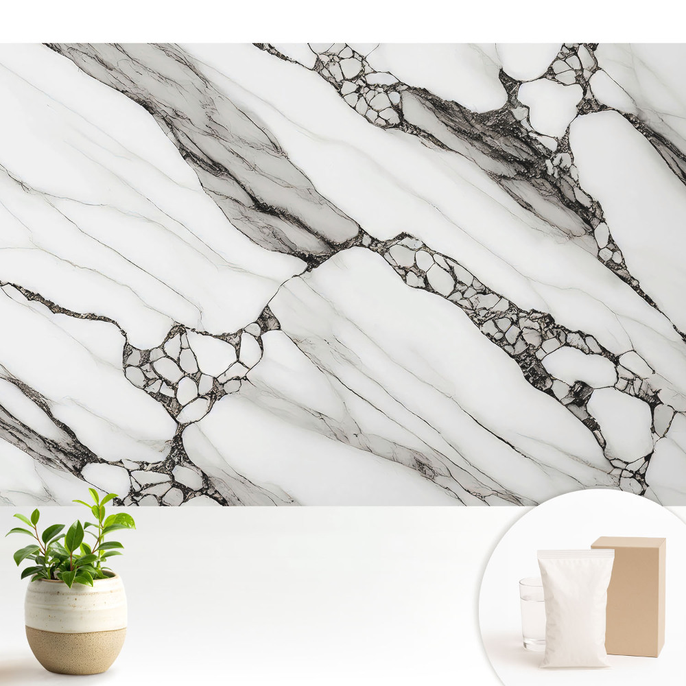 Samolepící tapeta s motivem černých žil na bílém kamenném pozadí