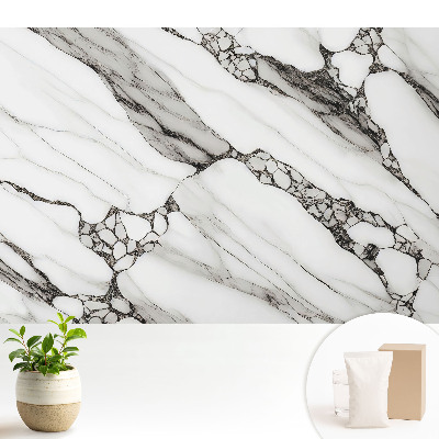 Samolepící tapeta s motivem černých žil na bílém kamenném pozadí