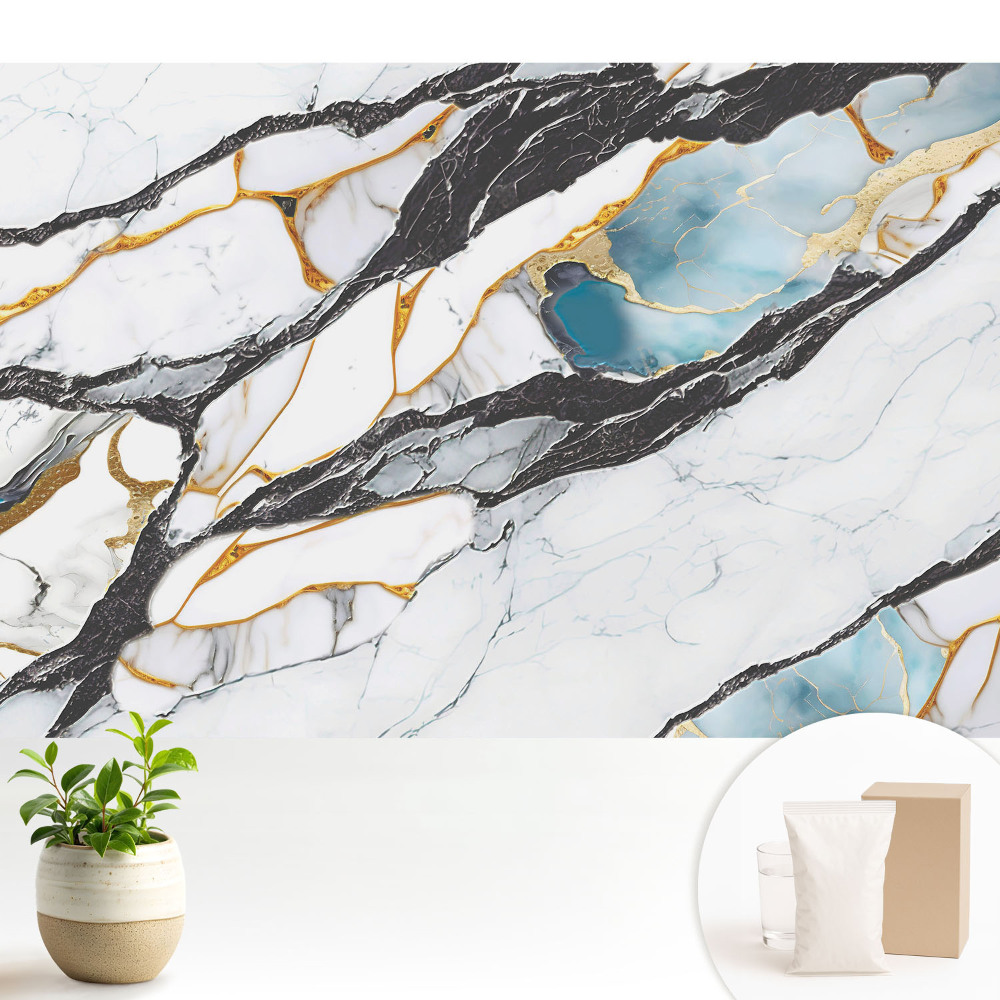 Tapeta na zeď s motivem černého a modrého mramoru