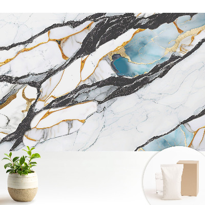 Tapeta na zeď s motivem černého a modrého mramoru